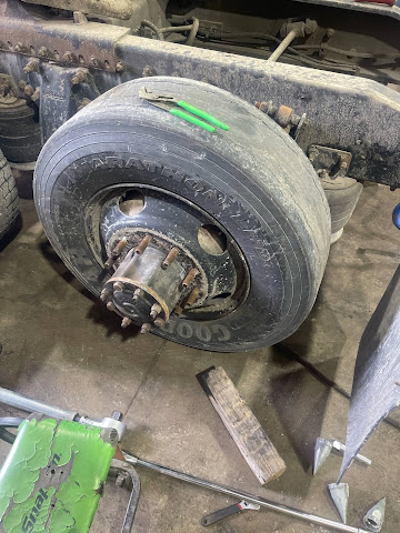 Commercial truck wheel and hub repair in progress at Belle Center Ohio repair shop